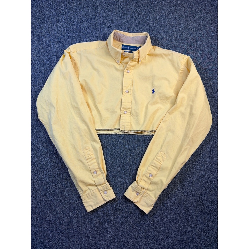 Ralph Lauren Mens Custom Cropped Button Down Shirt Yellow Classic Fit Large - Picture 1 of 6